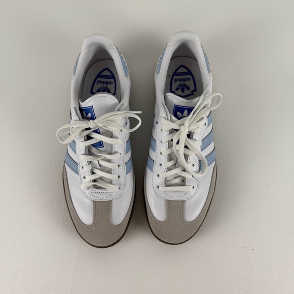 Adidas Samba White and Light Blue Shoes - Picture 3 of 8